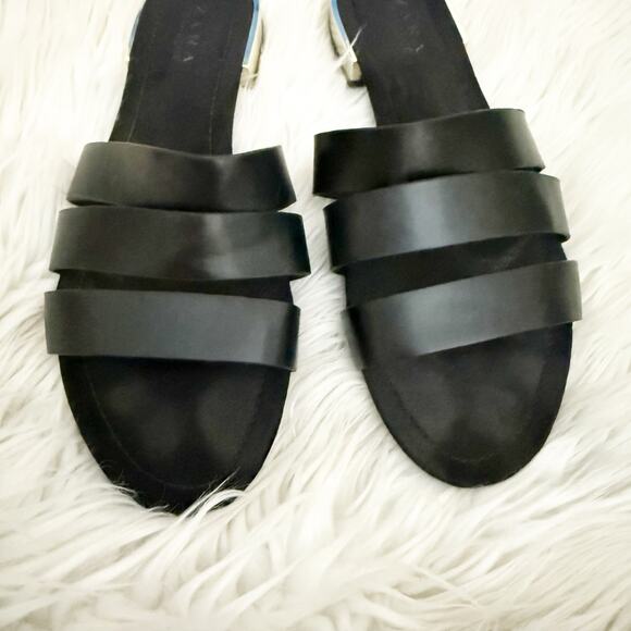 ZARA TRAFALUC | Black Flat Slide Band Sandals Chrome Silver Mini Heel | 40, US 9 - Picture 3 of 9